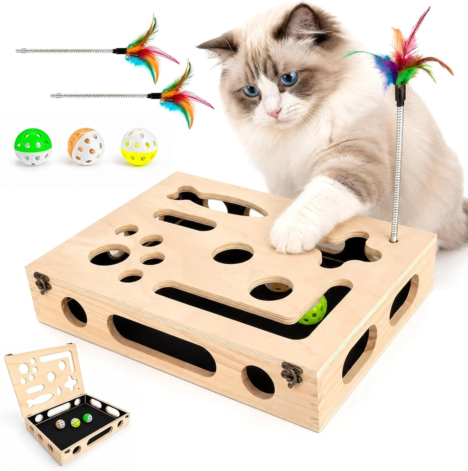 Wooden Cat Enrichment Puzzle Box